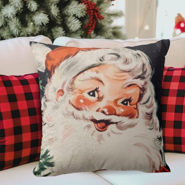 Vintage Retro Jolly Santa Claus Christmas Throw Pillow (Vintage Retro Jolly Santa Claus Christmas Throw Pillow)