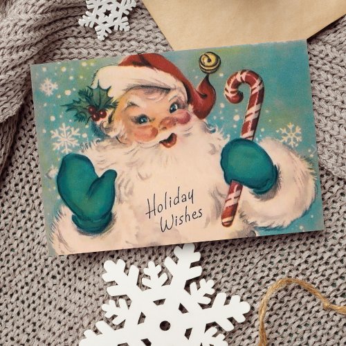 Vintage Retro Jolly Santa with Candy Cane Custom Holiday Card