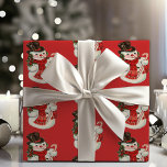 Vintage Retro Jolly Snowman In Top Hat Christmas Wrapping Paper<br><div class="desc">This fun and festive holiday wrapping paper is a throwback to the classic mid-century Christmas designs.  A patterned design featuring a jolly snowman wearing a top hat,  scarf and holding a candy cane against a traditional Christmas red background that's sure to add a vintage classic touch to your gifts.</div>