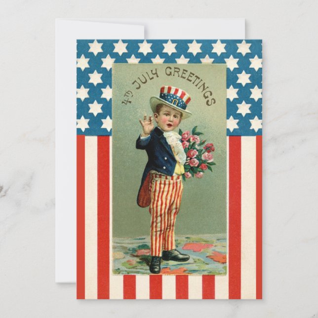 Vintage Retro July 4th USA Young Uncle Sam Holiday Card (Front)