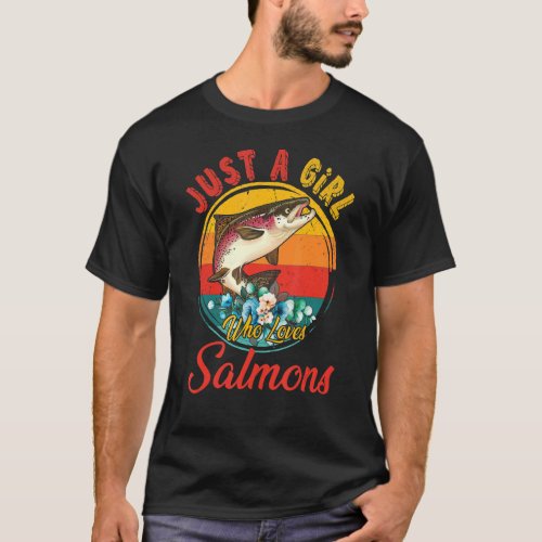 Vintage Retro Just A Girl Who Loves Salmons Floral T_Shirt