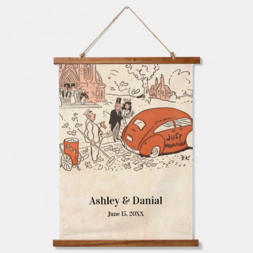 Vintage Retro Just Married Couple Classic Wedding Hanging Tapestry