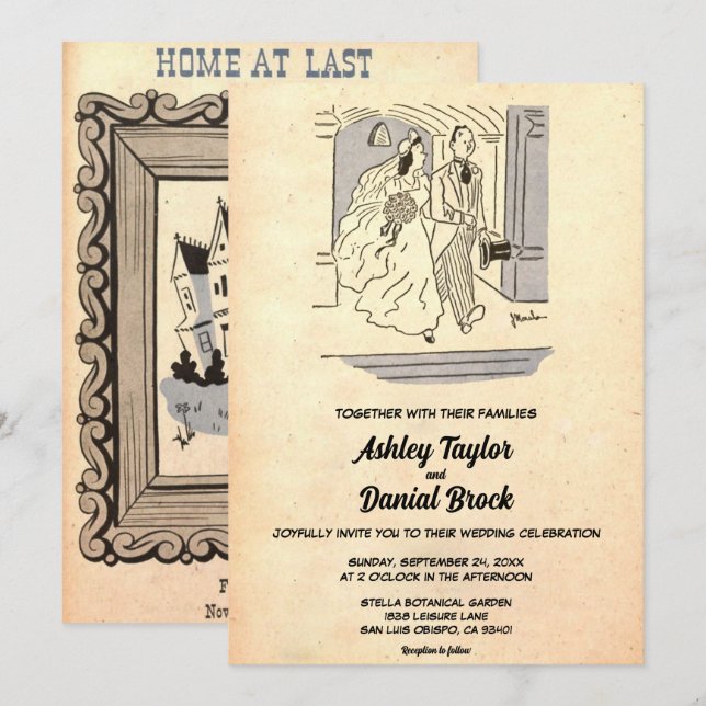 Vintage Retro Just Married Couple Rustic Wedding Invitation (Front/Back)