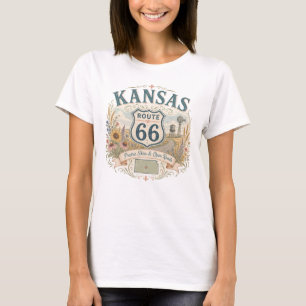 Vintage Retro Kansas Mother Road Prairie Skyline  T-Shirt