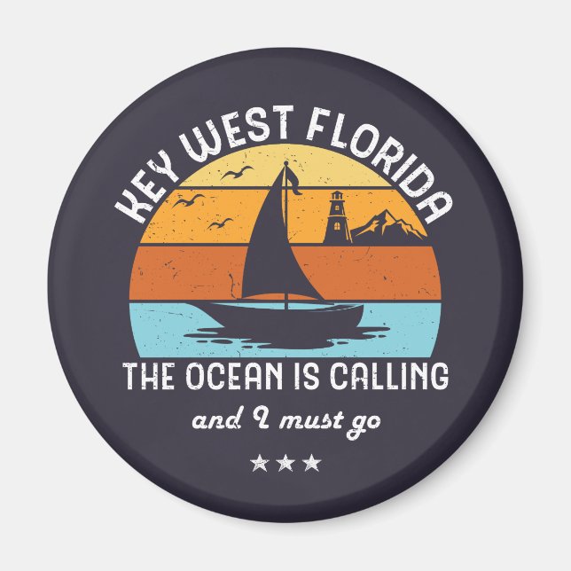 Vintage Retro Key West Florida Sailing Magnet (Front)