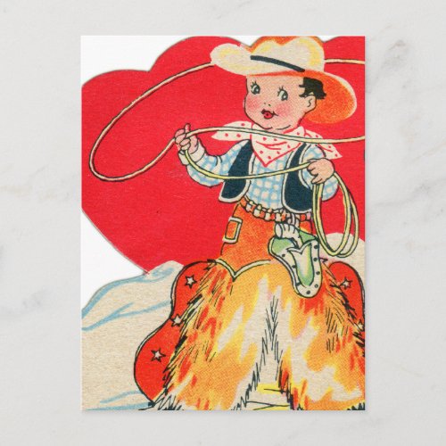 Vintage Retro Kids Valentine Cowboy Come  Get Me Holiday Postcard
