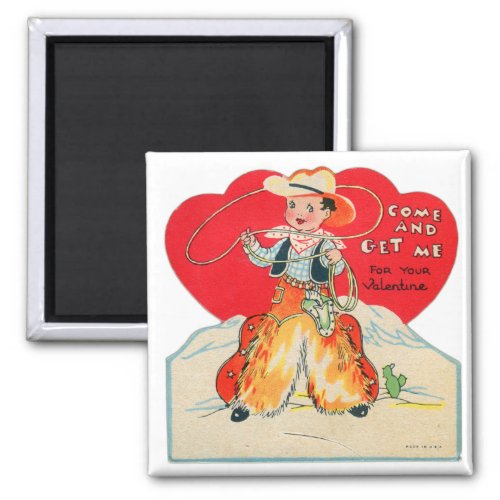 Vintage Retro Kids Valentine Cowboy Come  Get Me Magnet