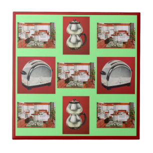 Vintage Retro Kitchen appliances Green Red Gr Tile