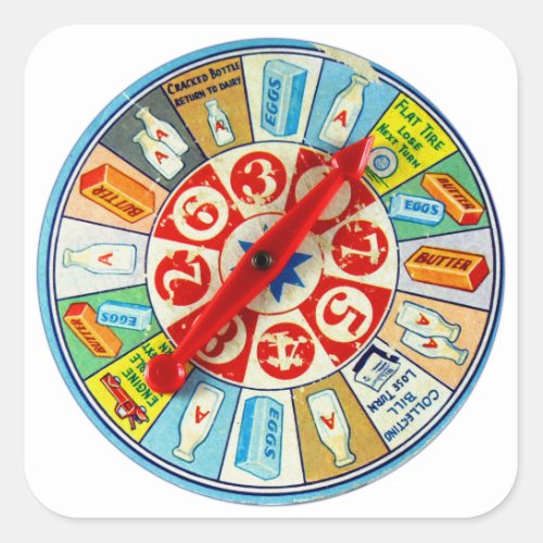 Vintage Retro Kitsch Board Game Spinning Wheel Square Sticker