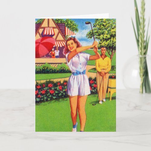 Vintage Retro Kitsch Pin Up Golfing Women Golfer Card