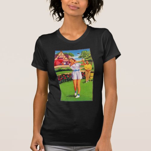 Vintage Retro Kitsch Pin Up Golfing Women Golfer T_Shirt