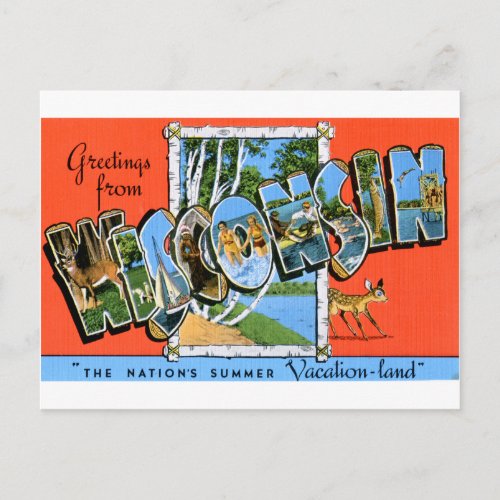 Vintage Retro Kitsch Travel Post Card Wisconsin