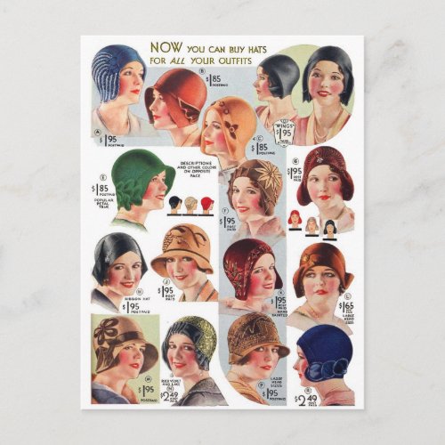 Vintage Retro Kitsch Women 20s Womens Hats Ad Postcard