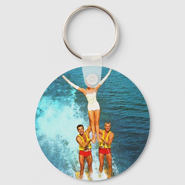 Vintage Retro Kitsch Women Dells Water Skiers Keychain (Front)