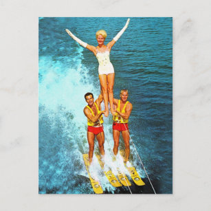 Vintage Retro Kitsch Women Dells Water Skiers Postcard