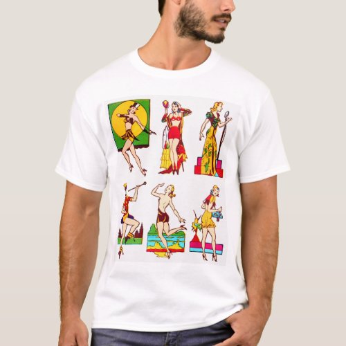 Vintage Retro Kitsch Women Pin Up Girls Decals T_Shirt