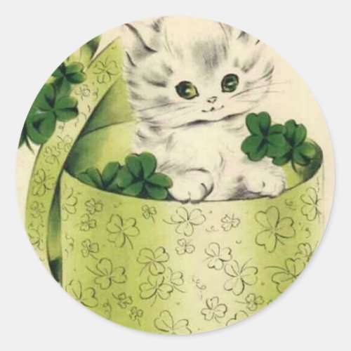 Vintage Retro Kitten Saint Patricks Day Classic Round Sticker
