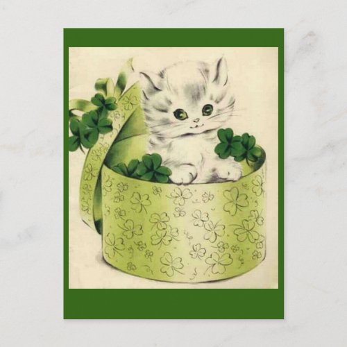 Vintage Retro Kitten Saint Patricks Day Postcard