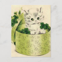 Vintage Retro Kitten Saint Patrick's Day Postcard