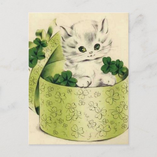 Vintage Retro Kitten Saint Patricks Day Postcard