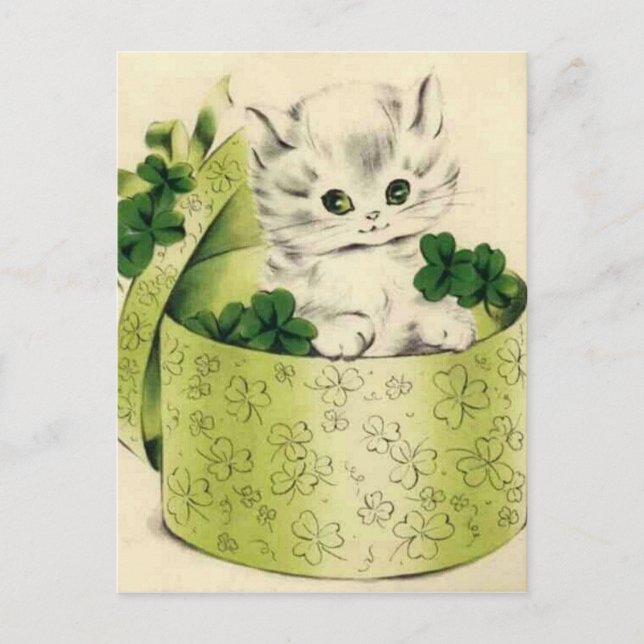 Vintage Retro Kitten Saint Patrick's Day Postcard (Front)