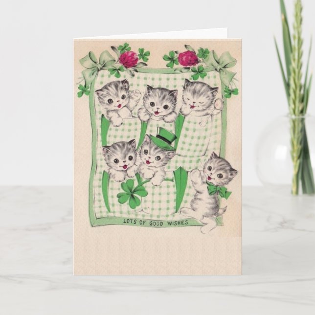 Vintage Retro Kittens Saint Patrick's Day Card (Front)