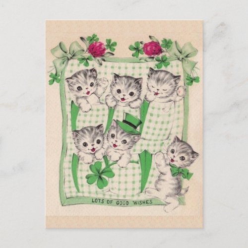 Vintage Retro Kittens Saint Patricks Day Postcard