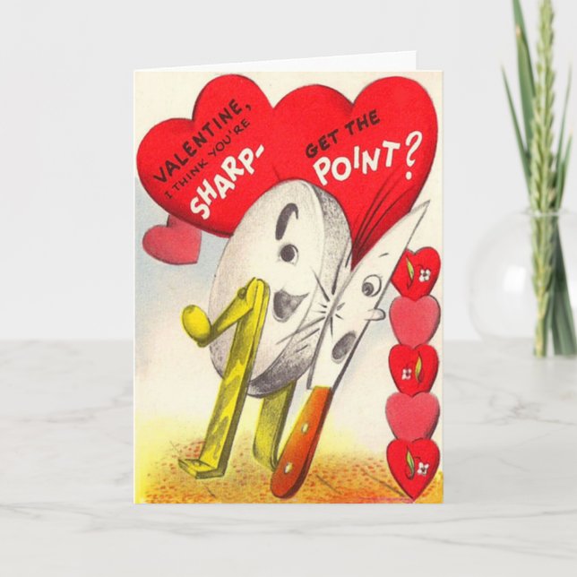 Vintage Retro Knife & Sharpening Stone Valentine Holiday Card (Front)