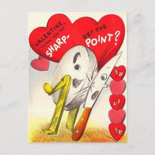 Vintage Retro Knife  Sharpening Stone Valentine Holiday Postcard