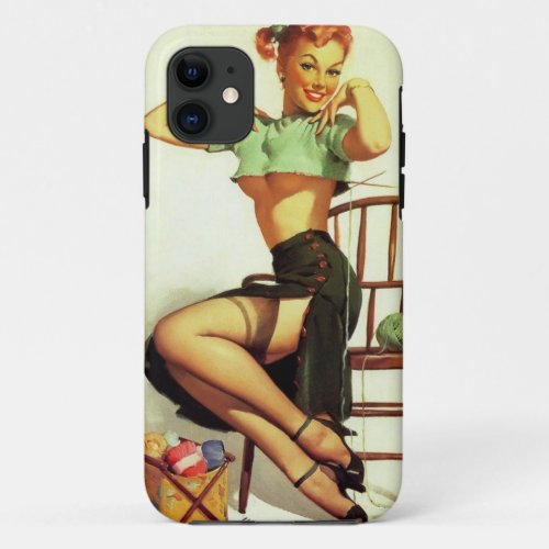 Vintage retro Knitting Pin Up Girl iPhone 11 Case