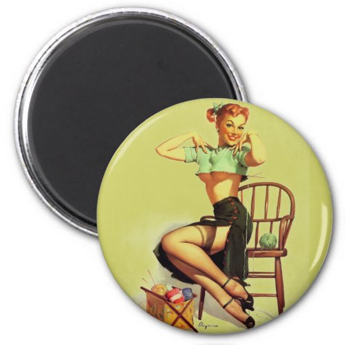 Vintage retro Knitting Pin Up Girl Magnet