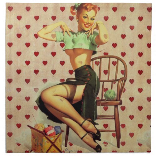 Vintage retro Knitting Pin Up Girl Napkin