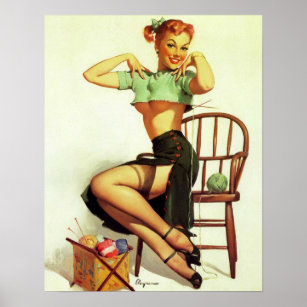 Vintage retro Knitting Pin Up Girl Poster