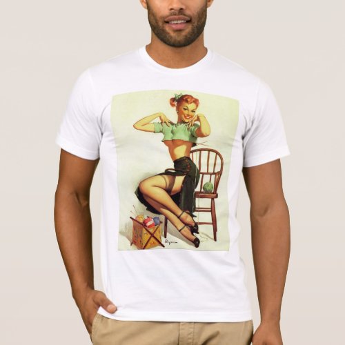 Vintage retro Knitting Pin Up Girl T_Shirt