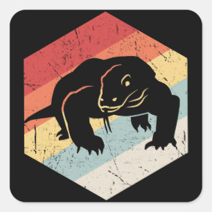 Vintage Retro Komodo Dragon Silhouette Square Sticker