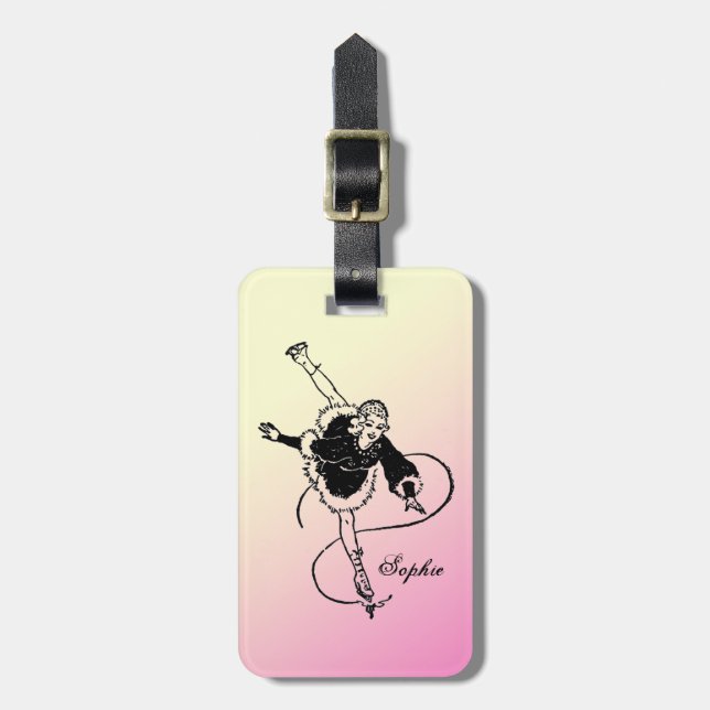 Vintage Retro Lady Figure Skating Personalized Luggage Tag (Front Vertical)