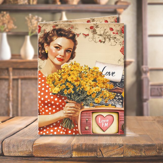 Vintage Retro Lady Valentine Flat Holiday Card (Creator Uploaded)