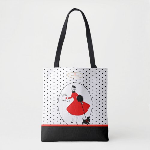 Vintage Retro Lady With Dog Tote Bag