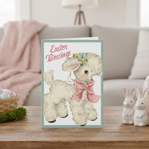Vintage Retro Lamb Cute Easter Blessings Custom Holiday Card