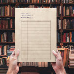 Vintage Retro Library Card Paper Ink Letterhead<br><div class="desc">A fun Letterhead Paper template in style of a vintage retro book library card on old paper that can be personalisable.</div>