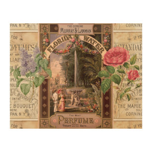 Vintage Retro Lilac Rose Perfume Soap Wood Wall Art