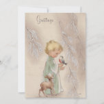 Vintage Retro Little Christmas Girl With Animals Holiday Card<br><div class="desc">Vintage Retro Little Christmas Girl With Animals</div>