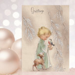 Vintage Retro Little Christmas Girl With Animals Holiday Card<br><div class="desc">Vintage Retro Little Christmas Girl With Animals</div>