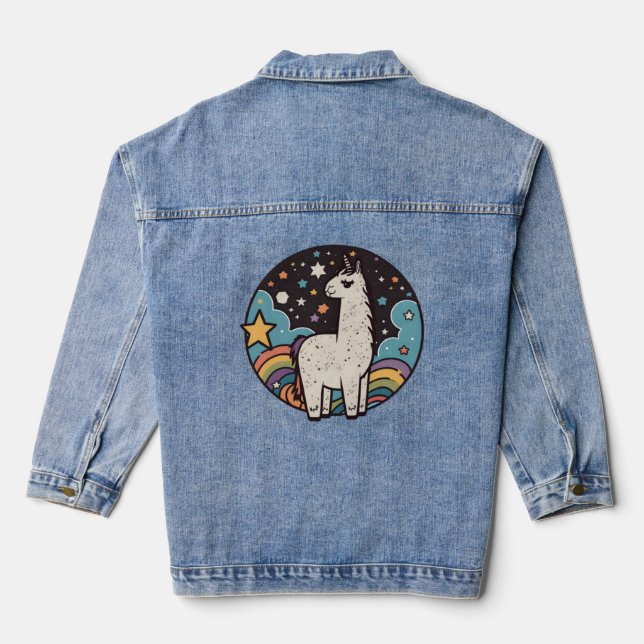 Vintage Retro Llama Alpaca Llama  Denim Jacket (Back)
