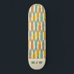 Vintage Retro Longboards Pattern Monogrammed Skate Skateboard<br><div class="desc">This pattern features simple illustrations of longboards with a vintage look in olive green, teal blue, sage green, mustard gold and orange set against a cream colored background. These longer style of skateboards have retro style in warm-toned colors. It's ready to be personalized with monogram initials in sage green against...</div>