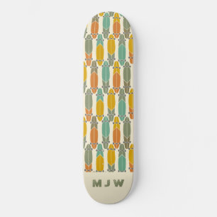 Vintage Retro Longboards Pattern Monogrammed Skate Skateboard
