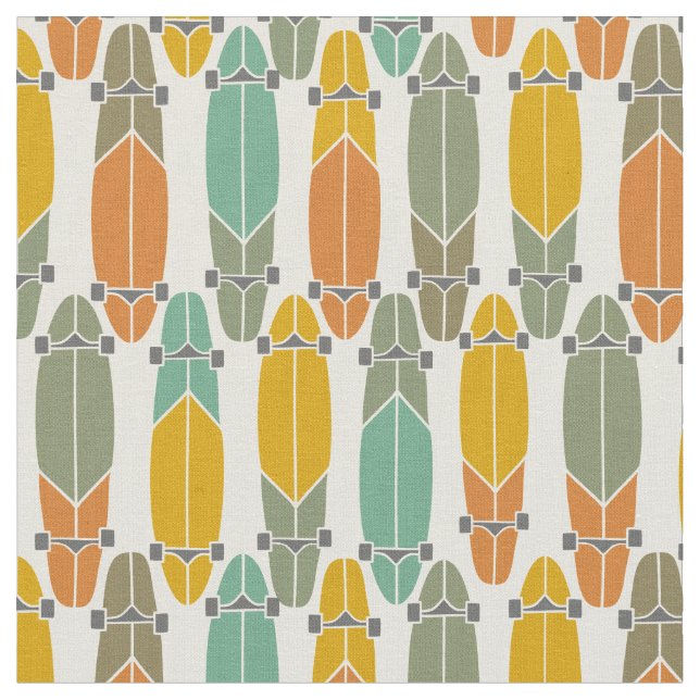 Vintage Retro Longboards Patterned Fabric (Close Up)