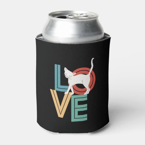 Vintage Retro Love Cat for Kitty and Kitten Lover Can Cooler