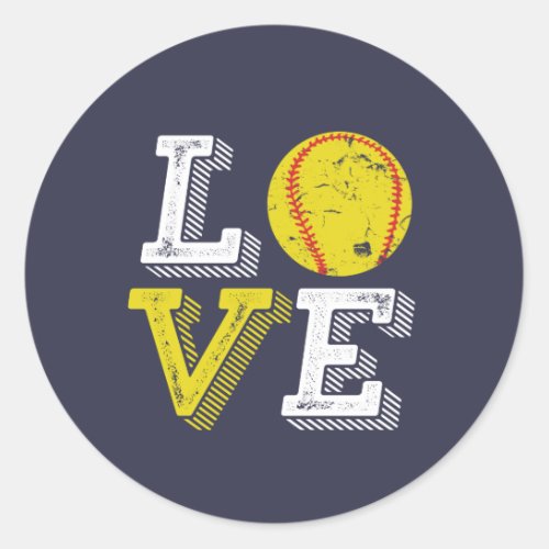 Vintage Retro Love Softball Sports Team and Coach Classic Round Sticker