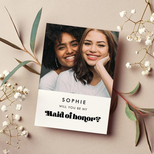 Vintage retro Maid of honor proposal photo card